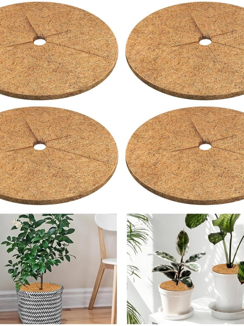 4 Pack Coconut Fiber Mulch Ring Tree Plant Protector Mat, 11.8 Inch